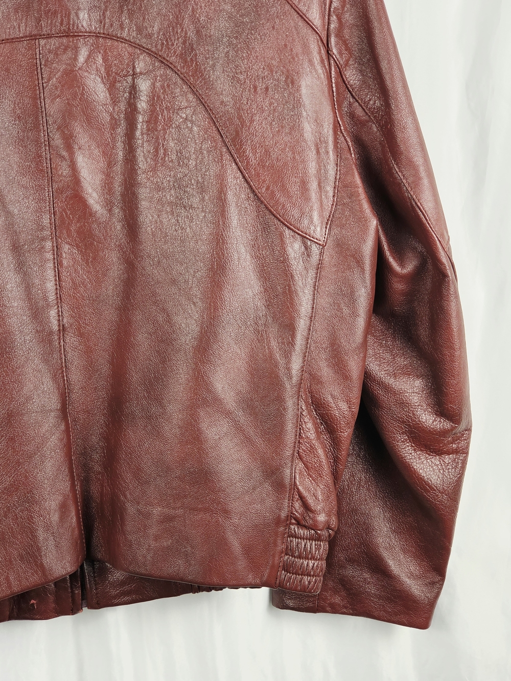Lapiel Burgundy Leather Bomber Zip Up Jacket Size 42 - Picture 14 of 16